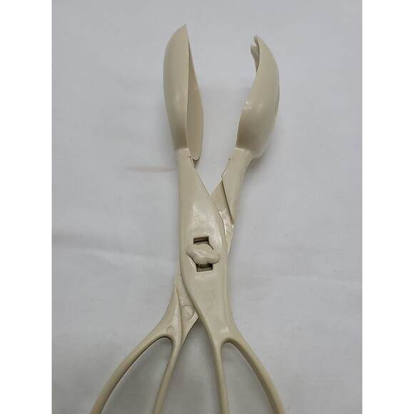 Mid Century Salad Tongs Hard Plastic Beige Color 11”  Hong Kong - Picture 3 of 16